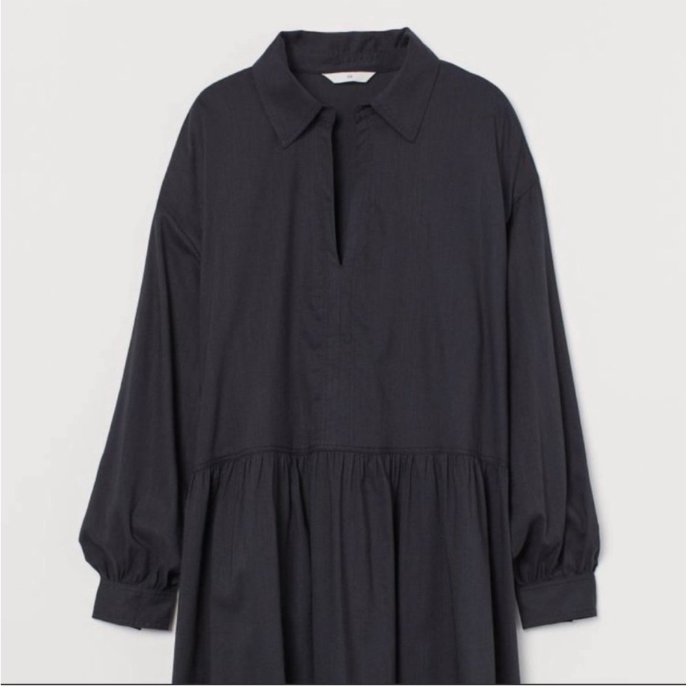 H&M L.O.G.G. Drop Waist Collared Black Dress Medium - Picture 2 of 11